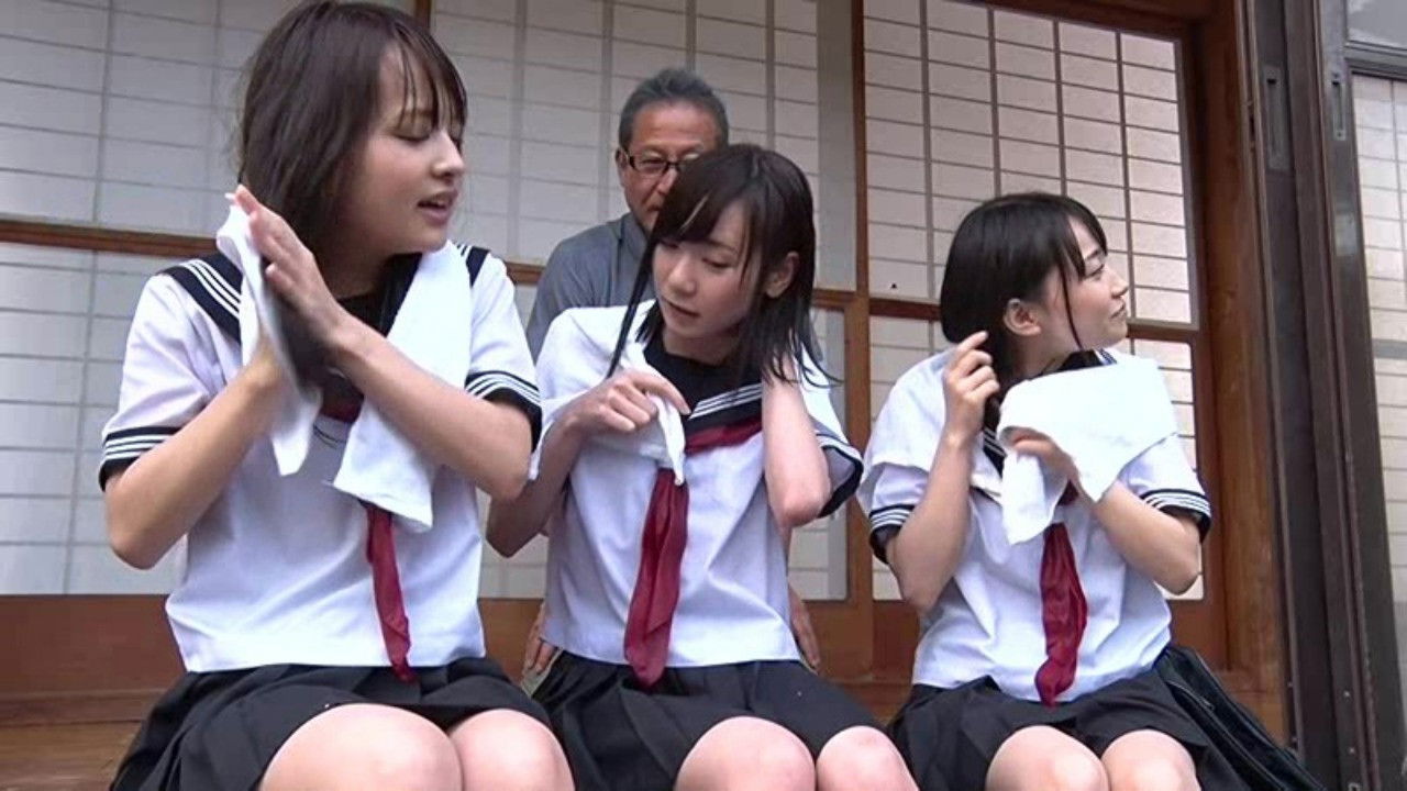 Backdrop for T28-523 Dripping Wet Girls Are Taking Shelter From The Rain And Receiving Sexual Harassment