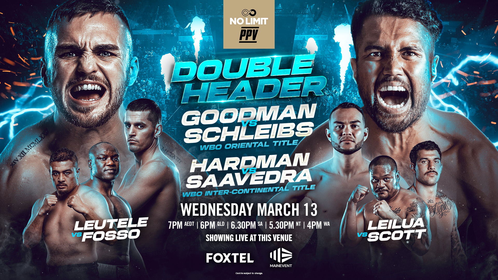 Backdrop for Sam Goodman vs. Mark Schleibs