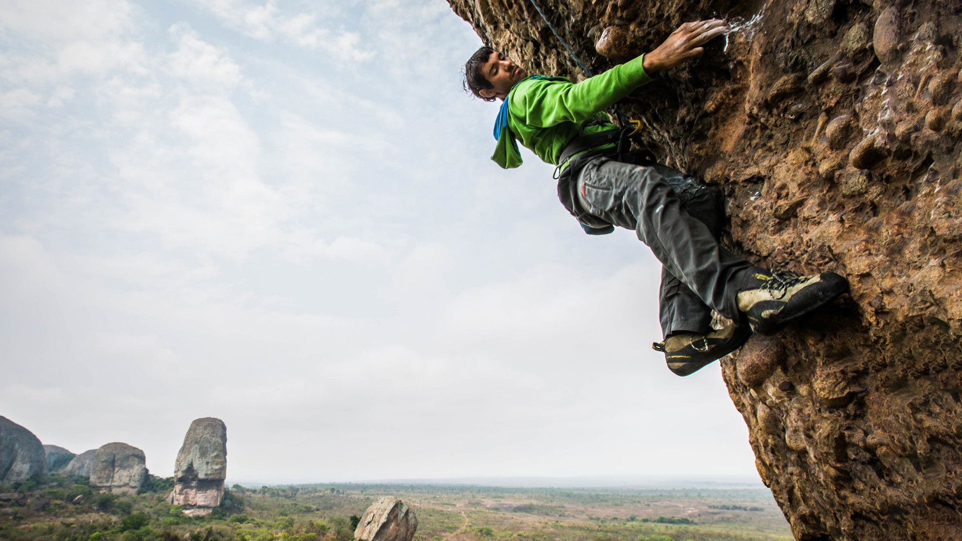 Backdrop for Crack Climbs and Land Mines, Alex Honnold in Angola