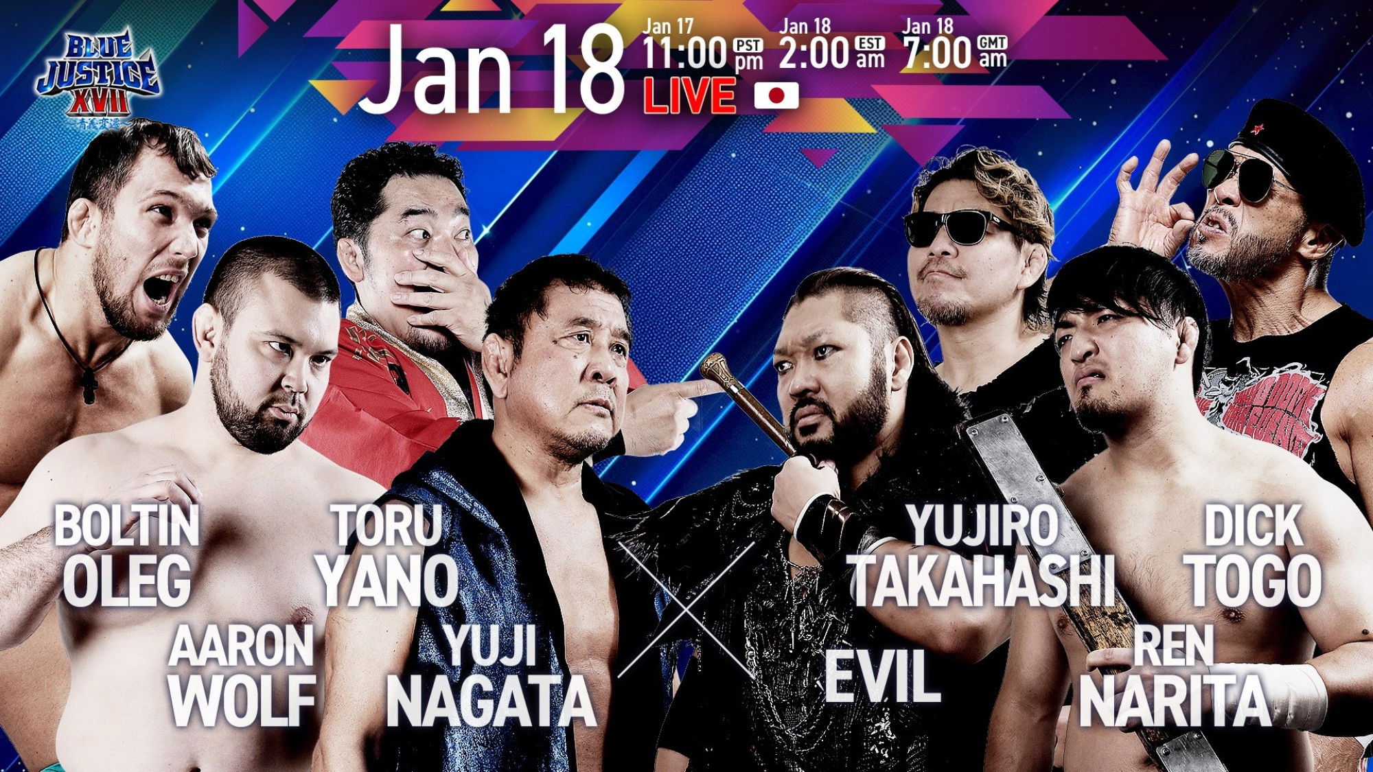 Backdrop for NJPW Yuji Nagata Produce Blue Justice XVII ~ Aoyi Transition ~
