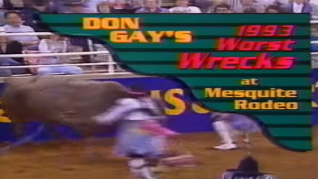 Backdrop for Don Gay's Worst Wrecks at Mesquite Rodeo 1993