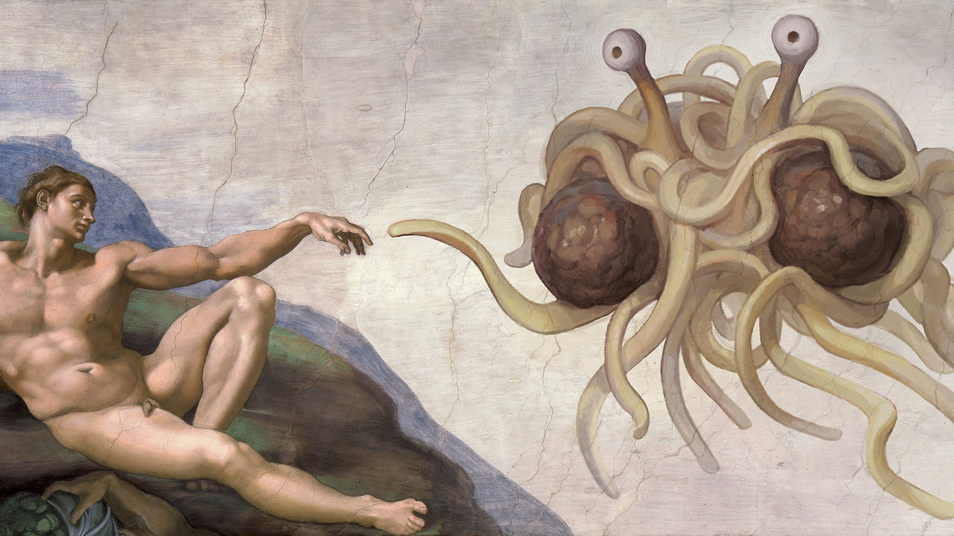 Backdrop for I, Pastafari: A Flying Spaghetti Monster Story