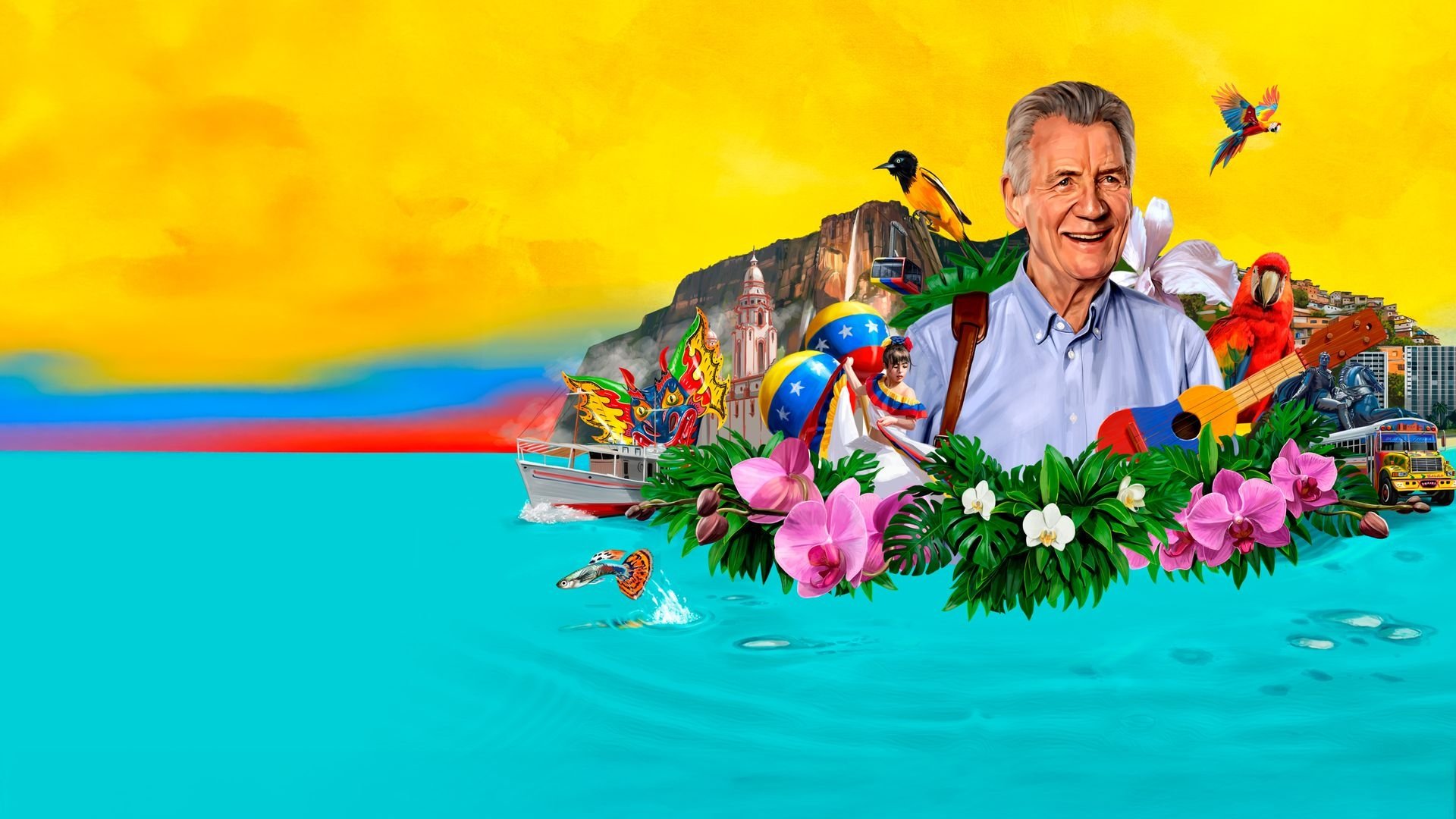 Backdrop for Michael Palin in Venezuela