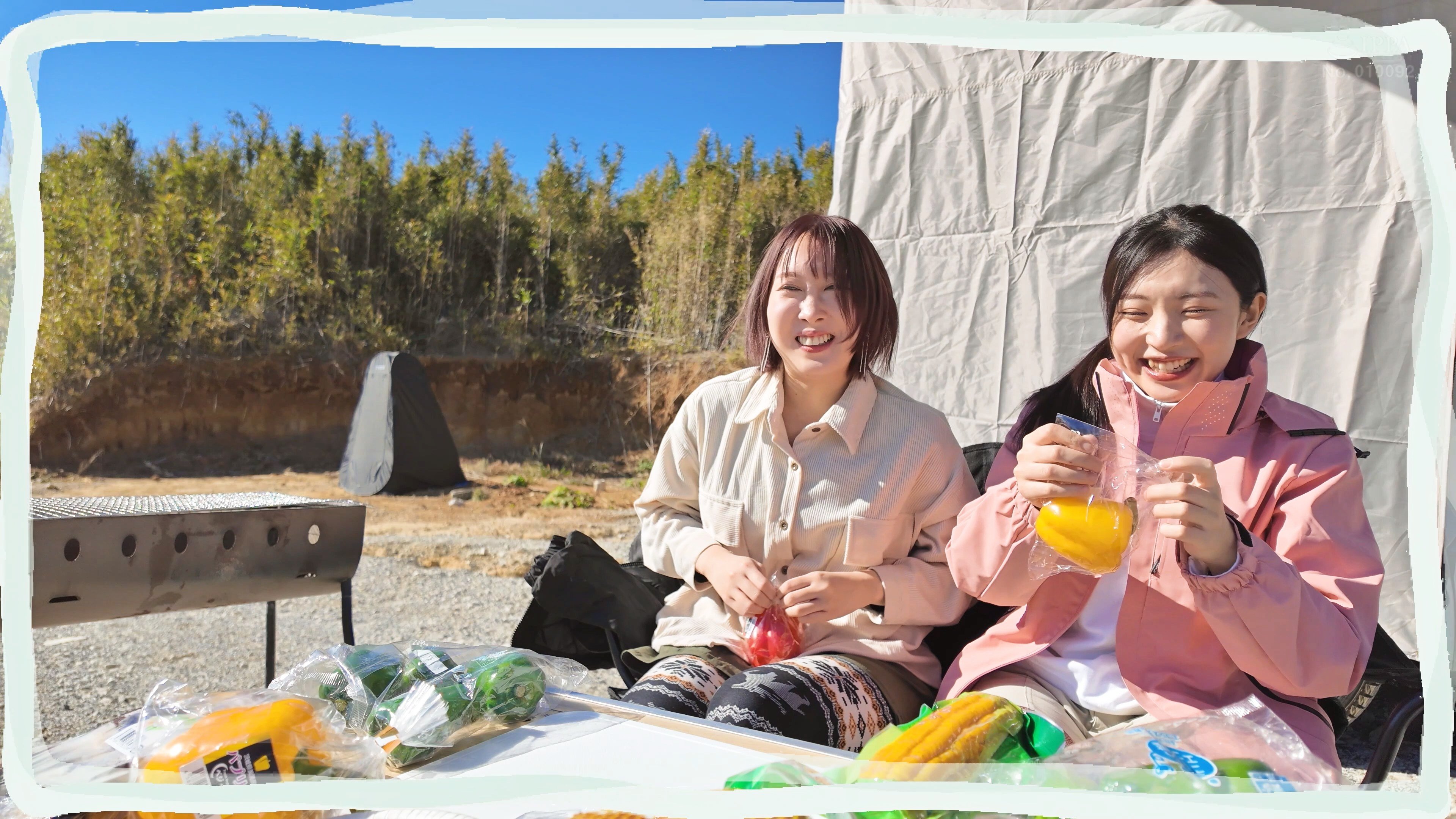 Backdrop for Hanikami Kyampu Ryokou. Hikaru Minazuki & Mizuki Sakino