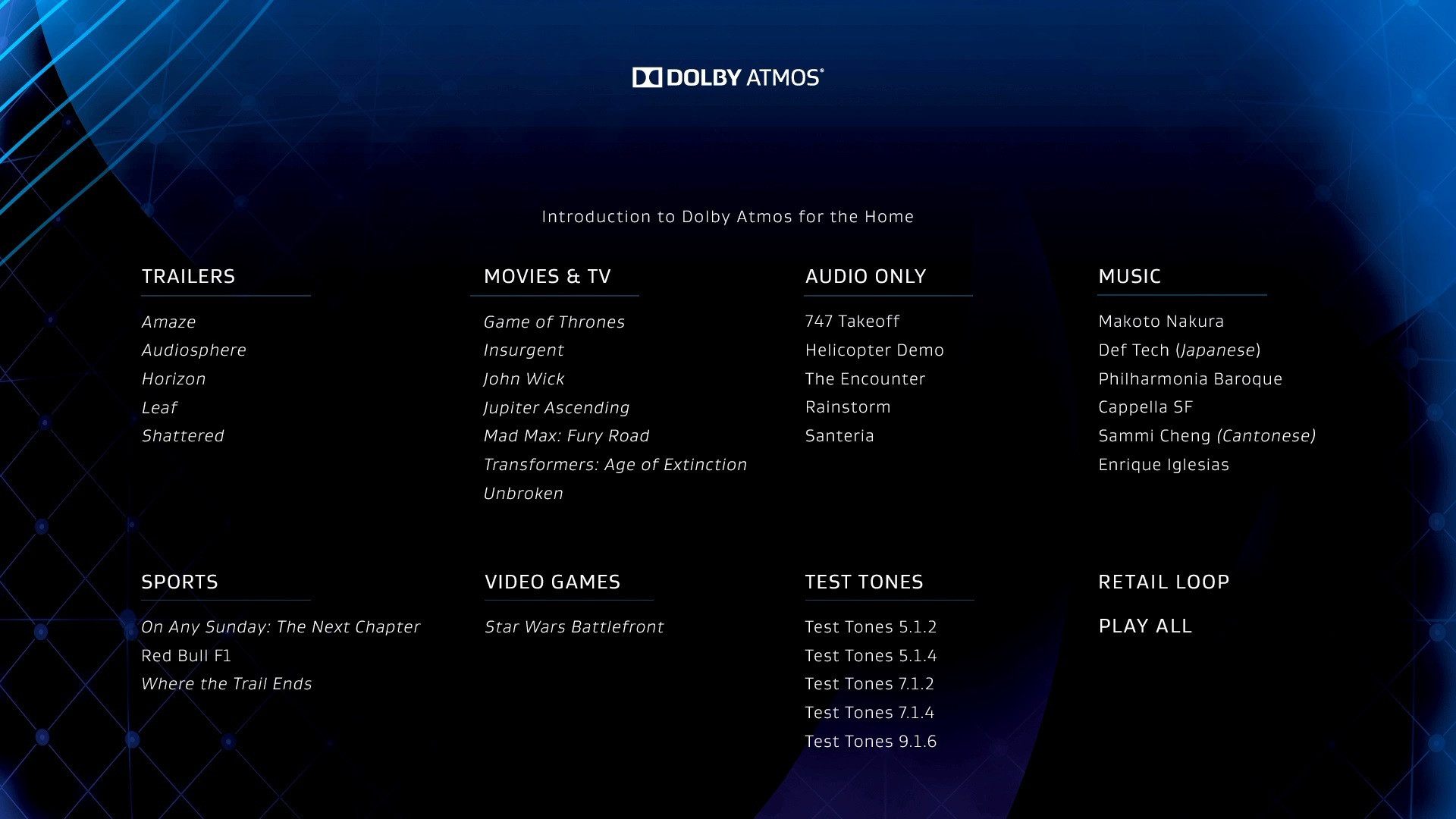 Backdrop for Dolby Atmos® Demo Disc 2015