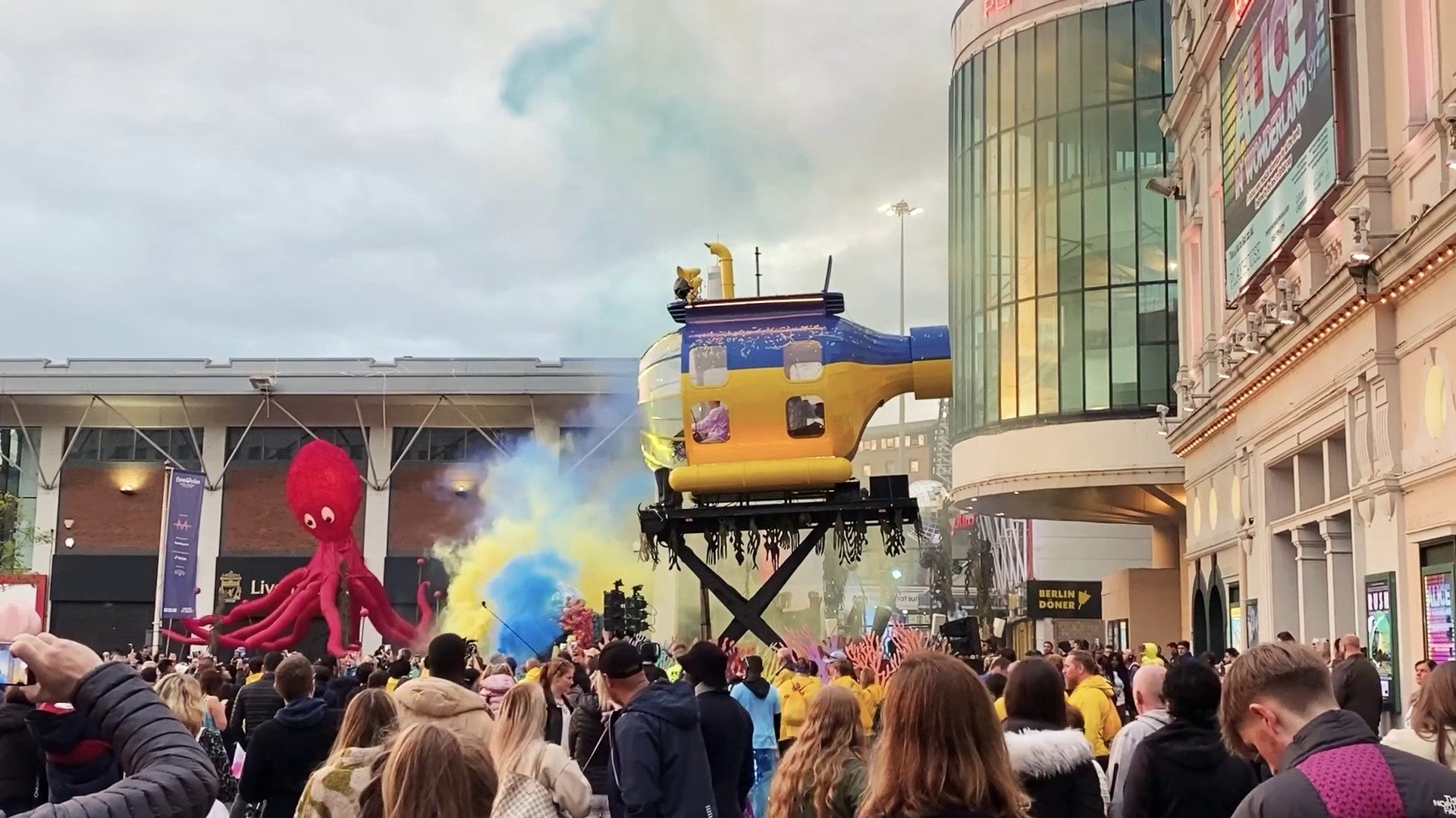Backdrop for Liverpool. The Blue and Yellow Submarine