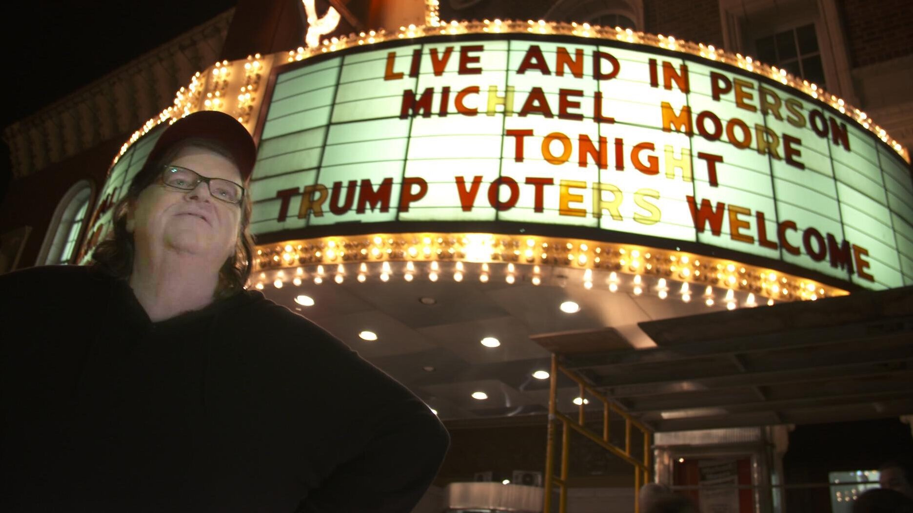 Backdrop for Michael Moore in TrumpLand
